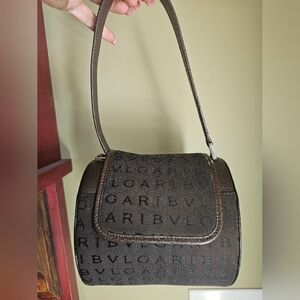 Bulgari Dark Brown Logo Canvas Shoulder Bag